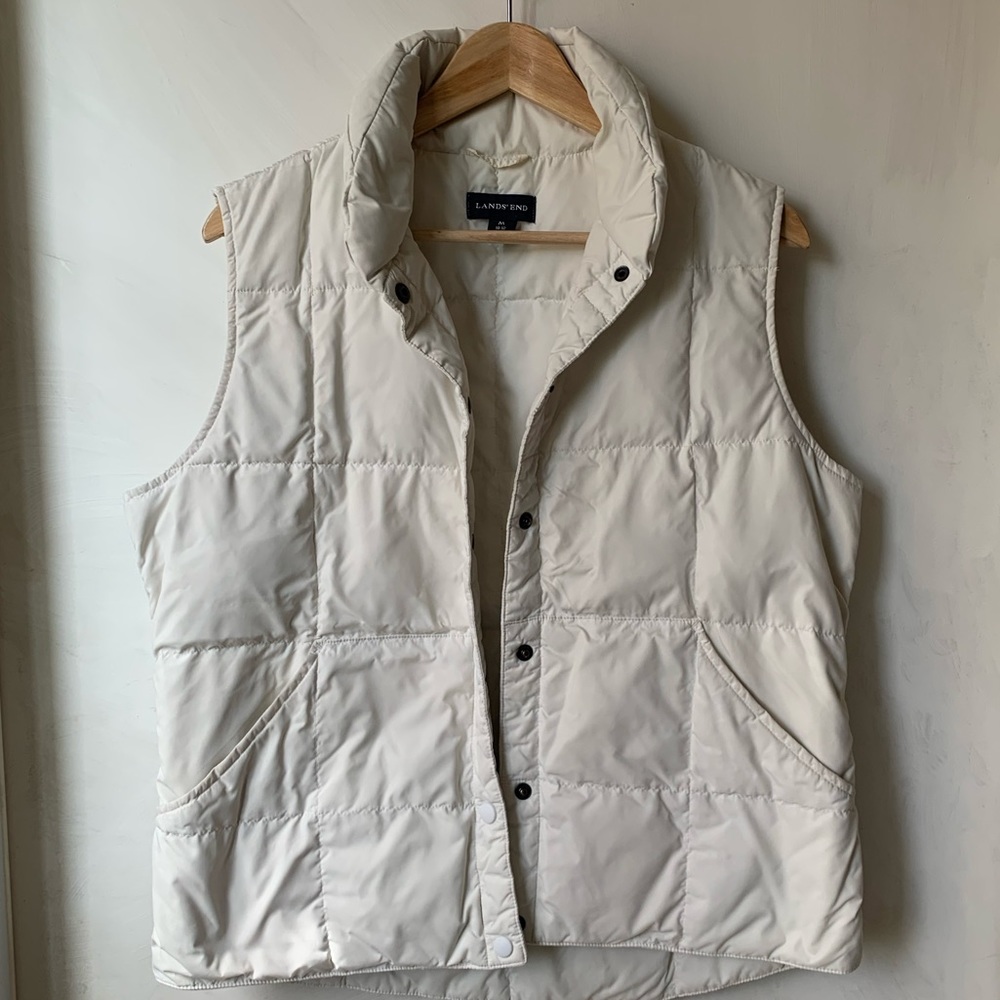 Lands End Down Puffer Vest, Cream, Sz. M